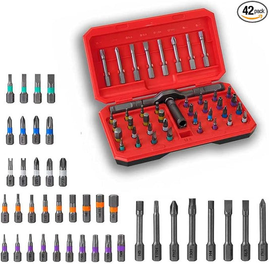 42 in 1 Magnetic Screwdriver Set, T Handle Ratchet Screwdriver Kits with S2 Steel Bits, DIY Portable Multi Compact Repair Tool Kit for Electronics, Computer, Bike Repairs, Furniture and DIY(Red)