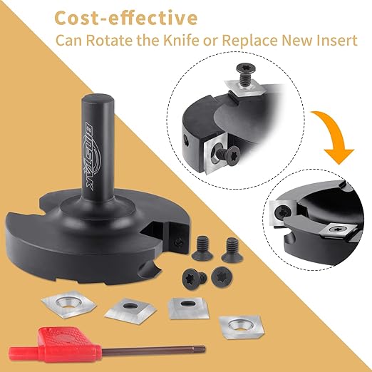 CNC Spoilboard Surfacing Router Bit,1/2 Inch Shank 3 Inch Cutting Diameter, 2+2 Carbide Inserts Slab Flattening Router Bit Planer Bit for Wood Spoil Board Planing