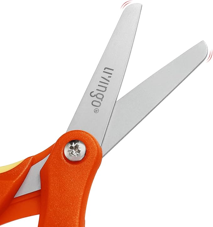 LIVINGO 3 Pack 5??Kids Scissors, Left/Right Handed Blunt Stainless Safety Toddler Preschool Child Scissors with Cover, School Classroom Craft Supplies for Teachers, Yellow/Blue/Gray