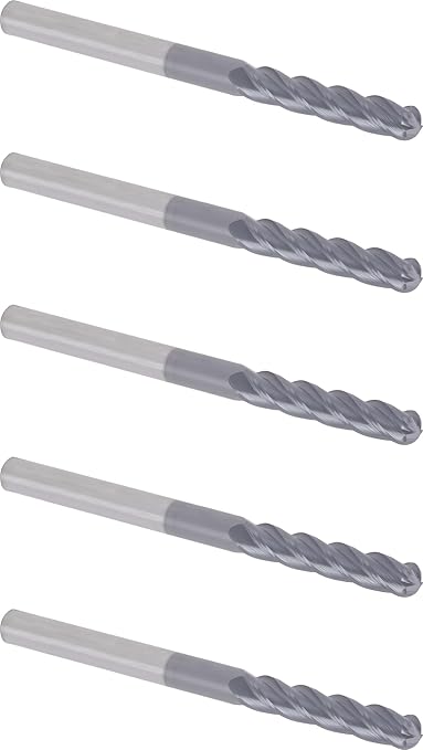 CME 5 pcs Micrograin Carbide End Mills, Ball Nose, TiAlN Coated, 5/16" Mill Diameter, 1 5/8" Length of Cut, 4" Overall Length, 4 Flute, Center Cutting