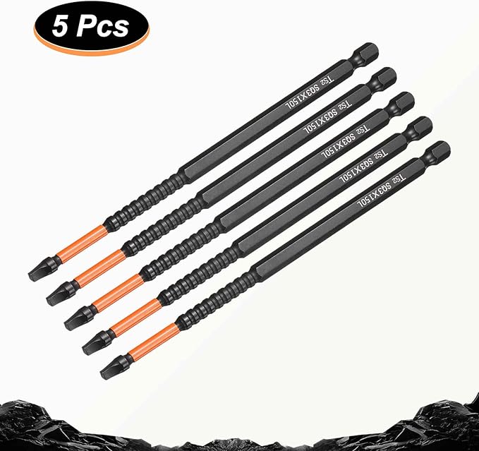 HARFINGTON 5pcs Square Head Screwdriver Bits 1/4" Hex Shank SQ3 Magnetic Head 6" Length S2 Steel Screw Driver Drill Bit for Repair Work Electric Screw Driver