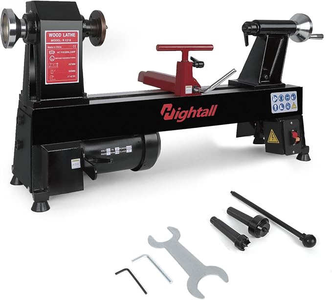 Wood Lathe Machine, 12 x 18 inch, 550W 3/4HP, 5 Speed Settings 680-2770 RPM,Benchtop Lathe with MT2 Drive/Live Center