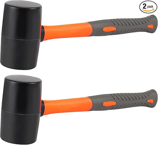 ZOENHOU 2 PCS 32 Oz Black Rubber Mallet Hammer, Solid Rubber Mallet Head with Non Slip Handle, Rubber Hammer for All Projects