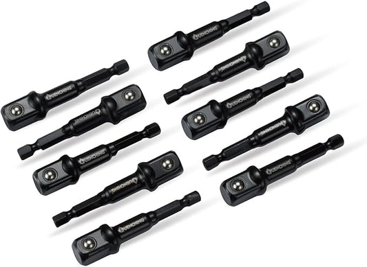 10Pcs 3 Inch Impact Grade Socket Adapter, 1/2-Inch Drive, Extension Socket Driver Bits, SAE Hex Shank, Cr-V with Black Phosphate Finish