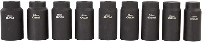 OEMTOOLS 27188 Deluxe 6 Pt. Axle Nut Socket Set, 9Piece