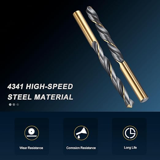 PATIKIL 9.5mm Drill Bit, Jobber Straight Shank 4341 High-Speed Steel 118째 Black and Gold Finish for Medium-Hard Metal Steel Acrylic - 4 Pack