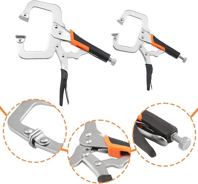 4 Pack 11 & 6 Inch C Clamp Locking Pliers with Swivel Pads, Heavy Duty C Clamp Welding Pliers for Woodworking and Home Improvement