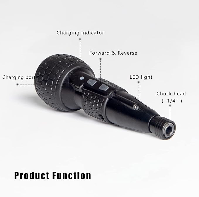 3.6V Cordless Electric Screwdriver Rechargeable portable Mini Rotary Home Gadget竊똀utomatic Manual all in one with LED Light and USB-C Charging Cable BLACK
