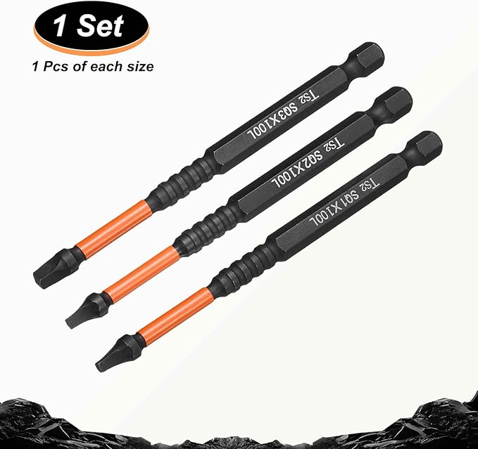 HARFINGTON 3pcs Square Head Screwdriver Bits 1/4" Hex Shank SQ1/SQ2/SQ3 Magnetic Head 4" Length S2 Steel Screw Driver Drill Bit for Repair Work Electric Screw Driver