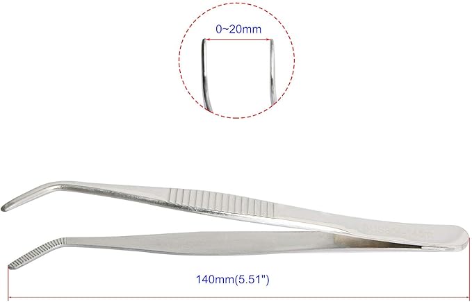 Aoje-Link 304 Stainless Steel Tweezers with Curved Serrated Tip Sewing Machine Electronic Repair Tweezers Pliers Multi-Purpose Tweezers Tool Pliers Silver 2pcs