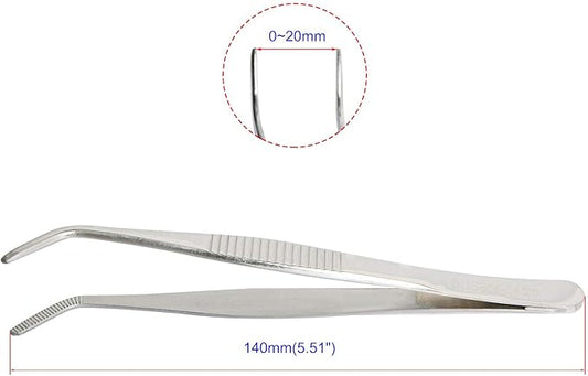 Aoje-Link 304 Stainless Steel Tweezers with Curved Serrated Tip Sewing Machine Electronic Repair Tweezers Pliers Multi-Purpose Tweezers Tool Pliers Silver 2pcs