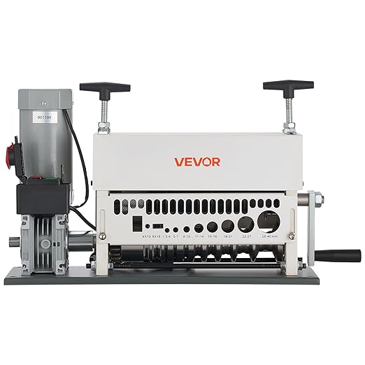 VEVOR Electric Wire Stripper Machine, 0.06-1.57 in, 11 Channel Automatic Copper Cable Stripper, 370W Wire Stripper Tool with Manual Hand Crank Mode, Emergency Stop Button, for Scrap Copper Recycling