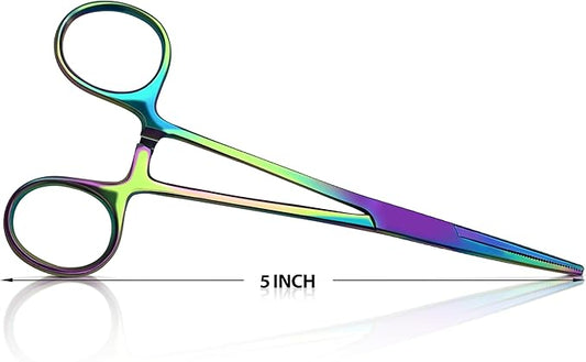 Bandage, Castroviejo, & Iris Scissors, & Kelly, & Mosquito Forceps Rainbow - Stainless Steel, DIY Crafting Scissors and Forceps Multicolors (Mosquito Forceps, 5 inches Straight)