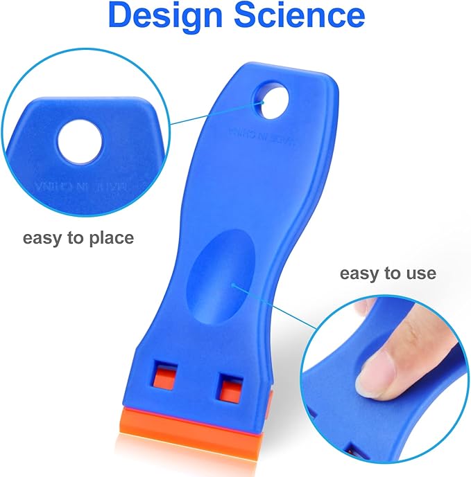 4 Pcs Plastic Razor Blade Scraper and 100 Pcs Blades, Remove Label Decal Tool竊?Forwithout Scratches Plastic Razor Blade Scraper, Adhesive Remover for Stickers, Gaskets and Paints on Window Car Glass