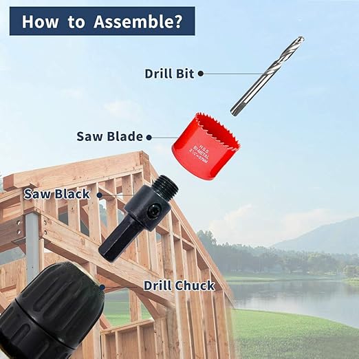 Hole Saw Drill Bit LAIWEI HSS Hole Cutter with Arbor for Wood,PVC Board and Plasterboard(1-1/8"(28mm Hole Saw))