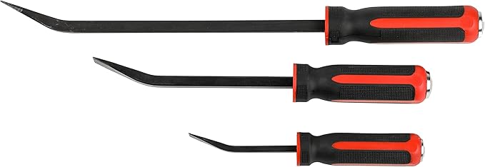 ARES 46008-3-Piece Pry Bar Set - 8-Inch, 12-Inch, and 17.5-Inch Pry Bars - Angled Tip for Lifting and Prying - Comfortable Non-Slip Double Injection Handle - Heavy Duty Striking End Cap
