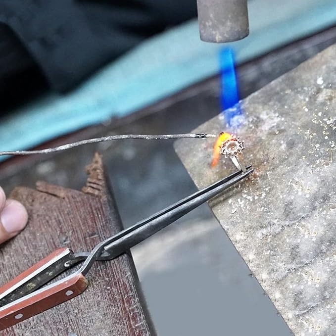 MMOBIEL Industrial Precision Fiber Grip Soldering Tweezer Cross Locking Straight Pointed Tip Stainless Steel for Electronics Repair, Jewelry, Computer, Laboratory Work etc.