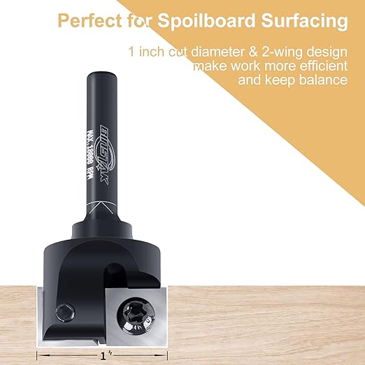 CNC Spoilboard Surfacing Router Bit, 1/4" Shank 1" Cutting Diameter, Carbide Insert Slab Flattening Router Bits Planing Bit Wood Planer Bit Woodworking Tools by BINSTAK