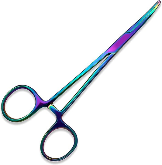 Bandage, Castroviejo, & Iris Scissors, & Kelly, & Mosquito Forceps Rainbow - Stainless Steel, DIY Crafting Scissors and Forceps Multicolors (Mosquito Forceps, 5 inches Curved)