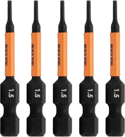 Hex 1.5mm Impact Driver Bit - Railer Allen Wrench Drill Hex Bits. 1/4 Quick Release S2 Steel 2 inch 1.5mm Hex Bits. (5 Pack)