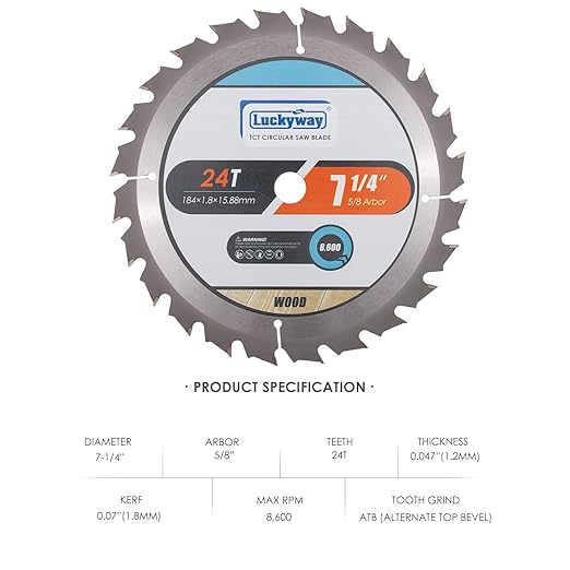 Luckyway 7-1/4 Inch Circular Saw Blade 24T (10-Pack) for Framing with 5/8 Inch Arbor TCT Saw Blade for Cutting Wood