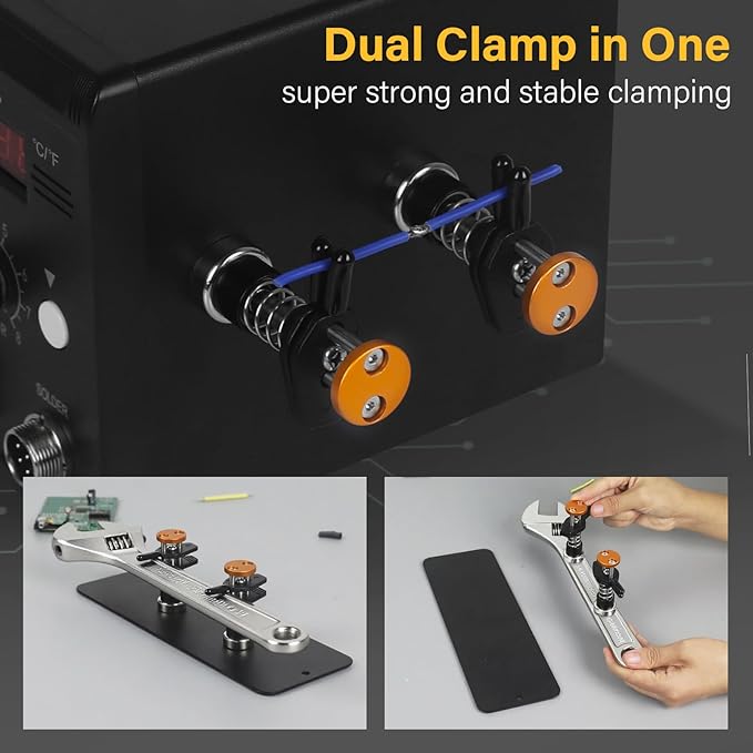 Magnetic Helping Hands Clamp Metal, Adjustable Third Hand Soldering Holder Stand For Small Electronics, Hobby DIY, Craft, PCB Repair, Precise Work, Exclusive Dual-Head Ultra-Grip (Yellowblack, long)