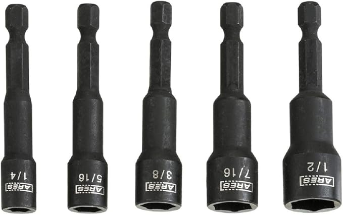 ARES 70028-5-Piece SAE Impact Magnetic Nut Driver Set - 2 1/2-Inch Impact Grade Nut Setters with Industrial Strength Magnet