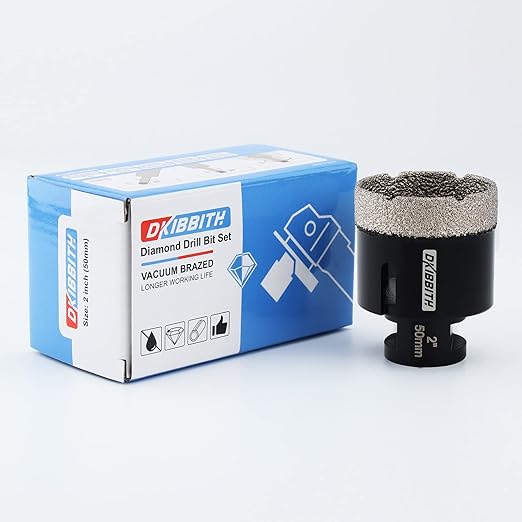 DKIBBITH Dry Diamond Core Drill Bits, 2 Inch Tile 50mm Vacuum Brazed Angle Grinder Hole Saw for Porcelain Ceramic Granite Brick Concrete with 5/8-11 Thread to 3/8'' Hex Shank Adapter, Black