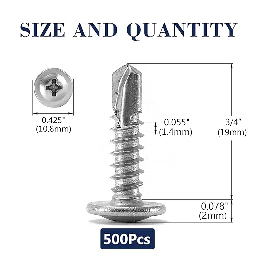 #8 x 3/4" Sheet Metal Screws 500PCS 410 Stainless Steel Truss Head Fast Self Tapping Screws by SG TZH