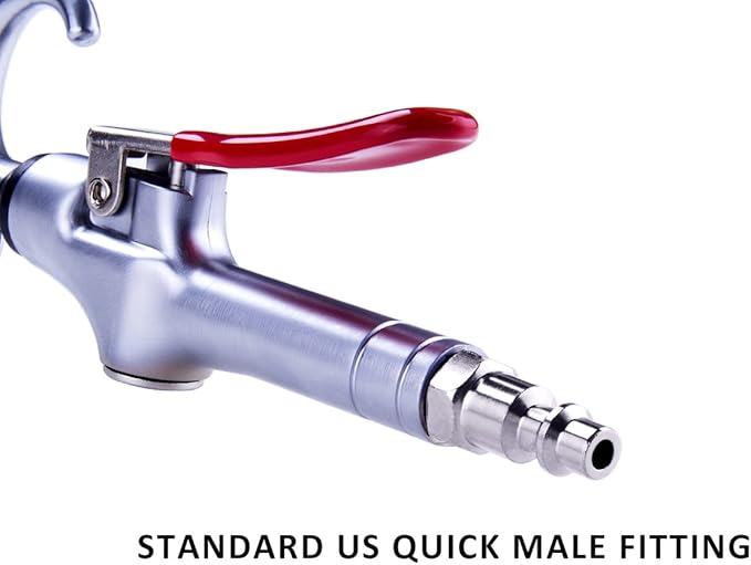High Volume Powerful Industrial Air Blow Gun, 17-26 Inch Extensible Stainless Steel Air Flow Nozzle, Pneumatic Air Compressor Accessories Tool, Extended Dust Air Blower Gun with 360 Degree Swivel Hook