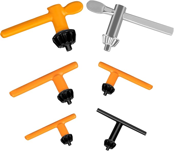 Hakkin 6 Sizes Drill Chuck Key Wrench, 3/4" 5/8" 1/2" 3/8" 1/4" 5/32" Carbon Steel Heavy Duty Thumb Handle Replacement Drill Chuck Key Wrench, Electric Drill Clamping Tool