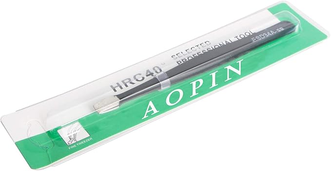 Aoje-Link ESD-34a Professional Anti-Static Precision Technology Tweezers, Non-magnetic Flat Straight, Stainless Steel Plastic Coated, Full Length 120mm, Black, 2pcs