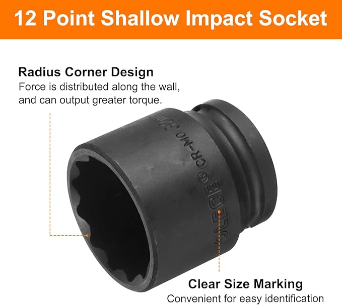 uxcell 1/2" Drive x 32mm Shallow Impact Socket 12-Point Metric CR-MO Steel Nut Impact Grade Socket for Auto Repair
