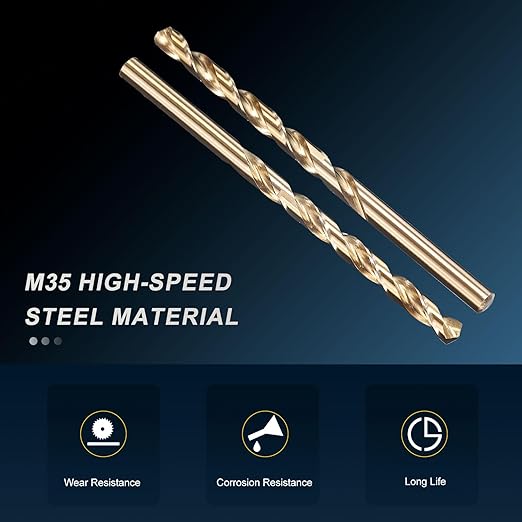 PATIKIL 13/64" Drill Bit, Jobber Straight Shank M35 Cobalt 5% High-Speed Steel 135째 Gold Finish for Stainless Steel Hard Metal - 10 Pack