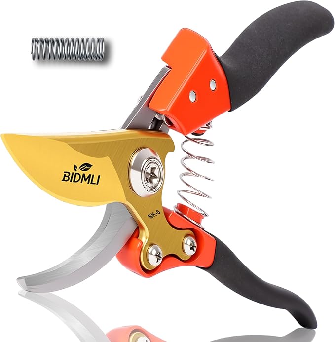 Heavy Duty Pruning Shears竊똆arden Scissors & Clippers with Red-BIDMLI 8.66" SK5 Steel Blades & Aluminum Alloy Handles, Tree Branch Cutter, Ideal for Thick Branches, Dry Twigs, Flower Pruning Tool.