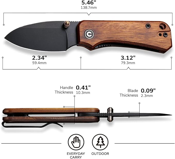CIVIVI Baby Banter Pocket Knife for EDC, Ben Petersen Folding Knife with 2.34 in Nitro V Steel Blade Cuibourtia Wood Handle, Titanium Thumb Stud Opener C19068SB-2(Wood)