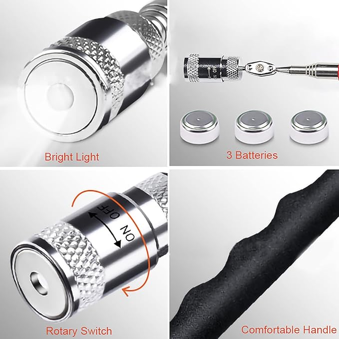 Telescoping Magnetic pickup tool with light,magnet duty flexible led set for seniors extra outdoor kids toy small extender kit side flatbed all lock drawers screw quick large and storage trash