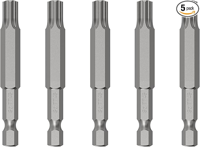 5PCS T45 Magnetic Tamper Proof Torx Screwdriver Bits, 1/4 Inch Hex Shank 2.6 Inch Length S2 Steel Security Drill Torx Head Drill Screw Driver Tools(65mm Long, Star 6 Point)