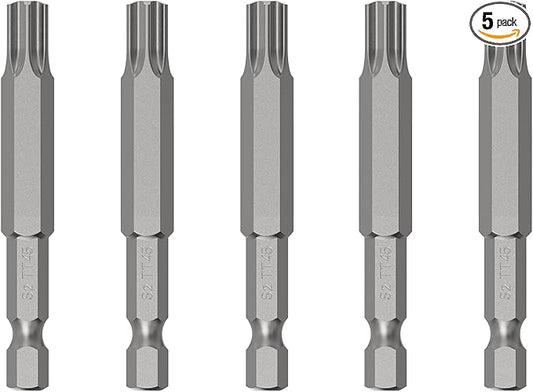 5PCS T45 Magnetic Tamper Proof Torx Screwdriver Bits, 1/4 Inch Hex Shank 2.6 Inch Length S2 Steel Security Drill Torx Head Drill Screw Driver Tools(65mm Long, Star 6 Point)