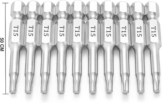 T15 Torx Bits(10-Pack 2 Inch), 1/4 Inch Hex Shank S2 Steel Magnetic star 6 Point Screwdriver bit set
