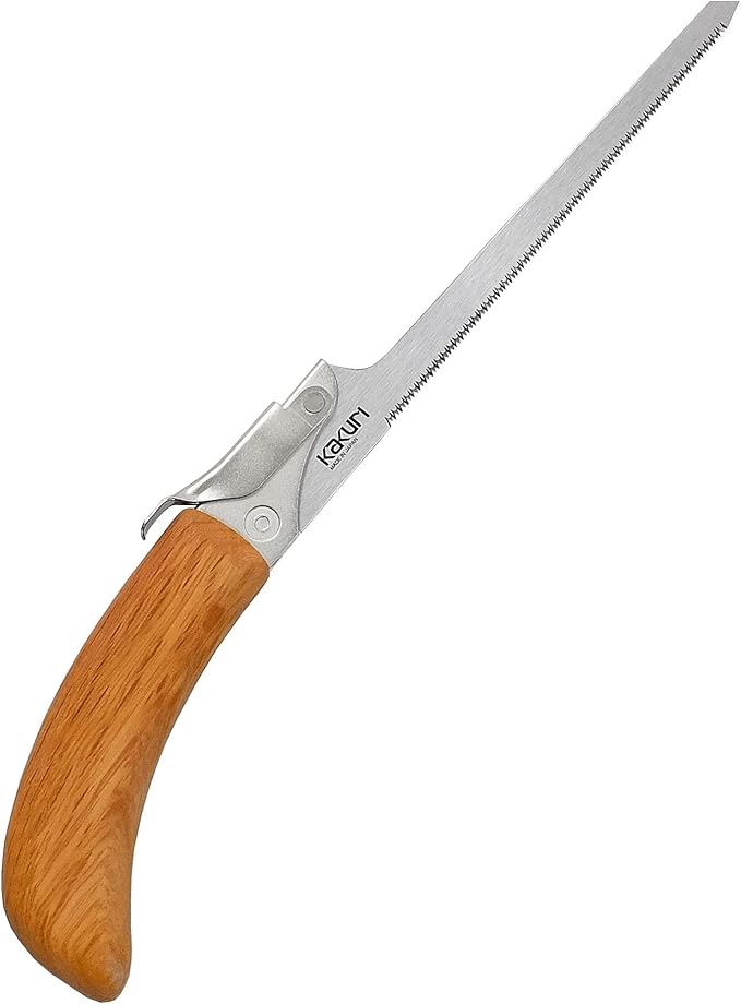 Japanese Keyhole Saw 6" Fine Teeth - Professional Pull Saw for Curved Cuts and Tight Spaces - Red Oak Handle with Oil Finish - Tool-Free Blade Replacement - Made in Japan