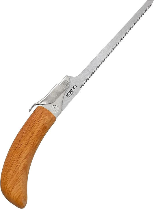 Japanese Keyhole Saw 6" Fine Teeth - Professional Pull Saw for Curved Cuts and Tight Spaces - Red Oak Handle with Oil Finish - Tool-Free Blade Replacement - Made in Japan