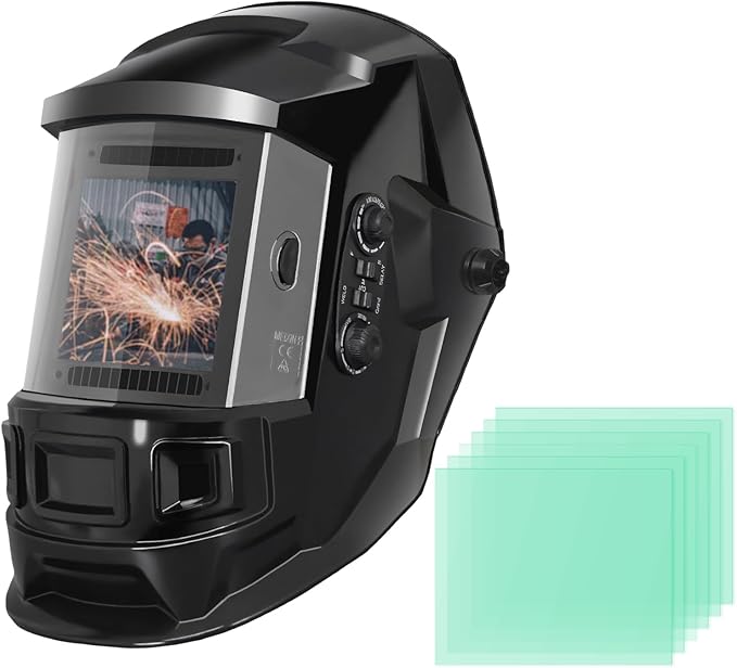 Auto Darkening Welding Helmet4"×4"-Optical grade 1/1/1/2-True Color-Solar&Battery Power-4 Sensor,0.1ms Response Time-Wide Shade DIN5~9/9～13 for SMAW,TIG,MIG,GTAW,Grinding-Lightweight wear