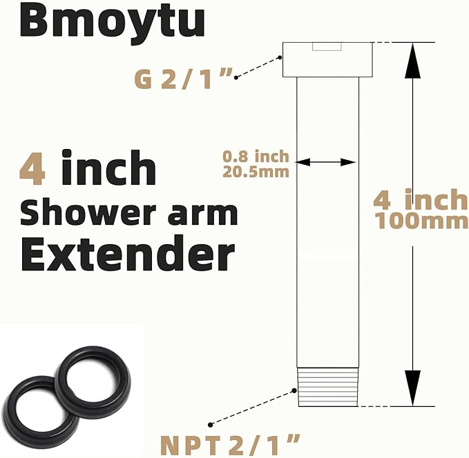 Black Shower Head Extension Arm, 4 Inches Shower Arm Extender for Rain and Handheld Shower Head, Solid Stainless Steel Straight Bathroom Extension Arm,Female to Male NPT 1/2 Inch