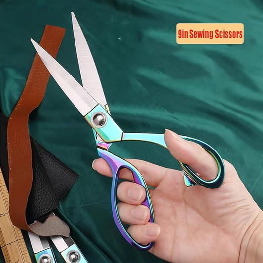 Heavy Duty Tailor Shears Set, Dressmaking Scissors Fabric Scissors Stainless Steel Sharp Shears & Soft-Grip Handle for Cutting Fabric, Clothes, Leather, Denim, Altering, Sewing (Colorful)