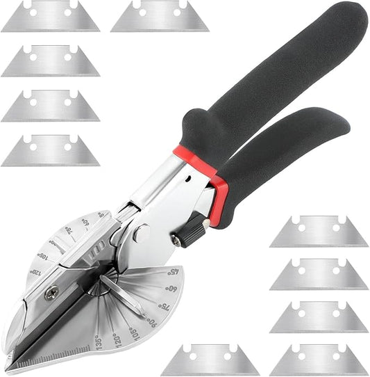 Multi Angle Miter Shears with 10 Replacement Blades, 45-135째 Adjustable Angle Trim Cutter Hand Tool for Cutting Plastic, Wood Trim Molding(COLOR:Black)