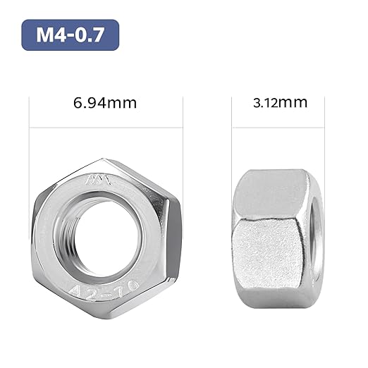 300 Pack M4-0.7 Hex Nuts, Stainless Steel 304 (18-8) Hex Nut, M4 Nuts Standard Metric Coarse Thread Hex Machine Screw Nuts