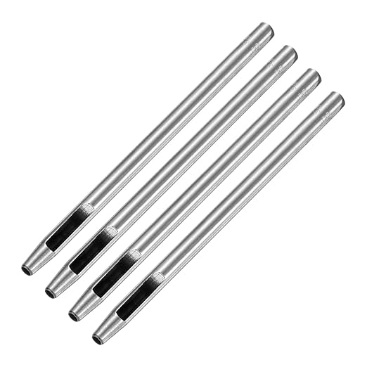 3MM Leather Hole Punch Tool [4PCS] - Metal Round Belt Hole Puncher Use for Leather Working & Belts & Watch Band & Paper & Plastic - [Silver Tone] Round Hollow Tools