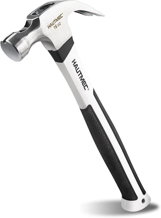 HAUTMEC 16 oz Claw Hammer, Drop Forged Claw Hammers with Magnetic Nail Holder and Firberglass Handle, Curved Jaw of Nail Puller, Smooth Face, HTMAM25003