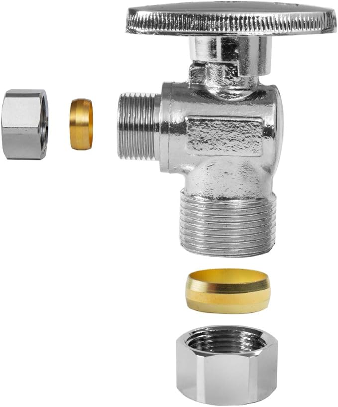 20 Pack Angle Stop Valve,1/4 Turn Water Shut Off Valves,1/2" Nominal (5/8" OD) Compression Inlet x 3/8" OD Compression Outlet Shut-off Valve Plumbing(VALVE116-20Pack)
